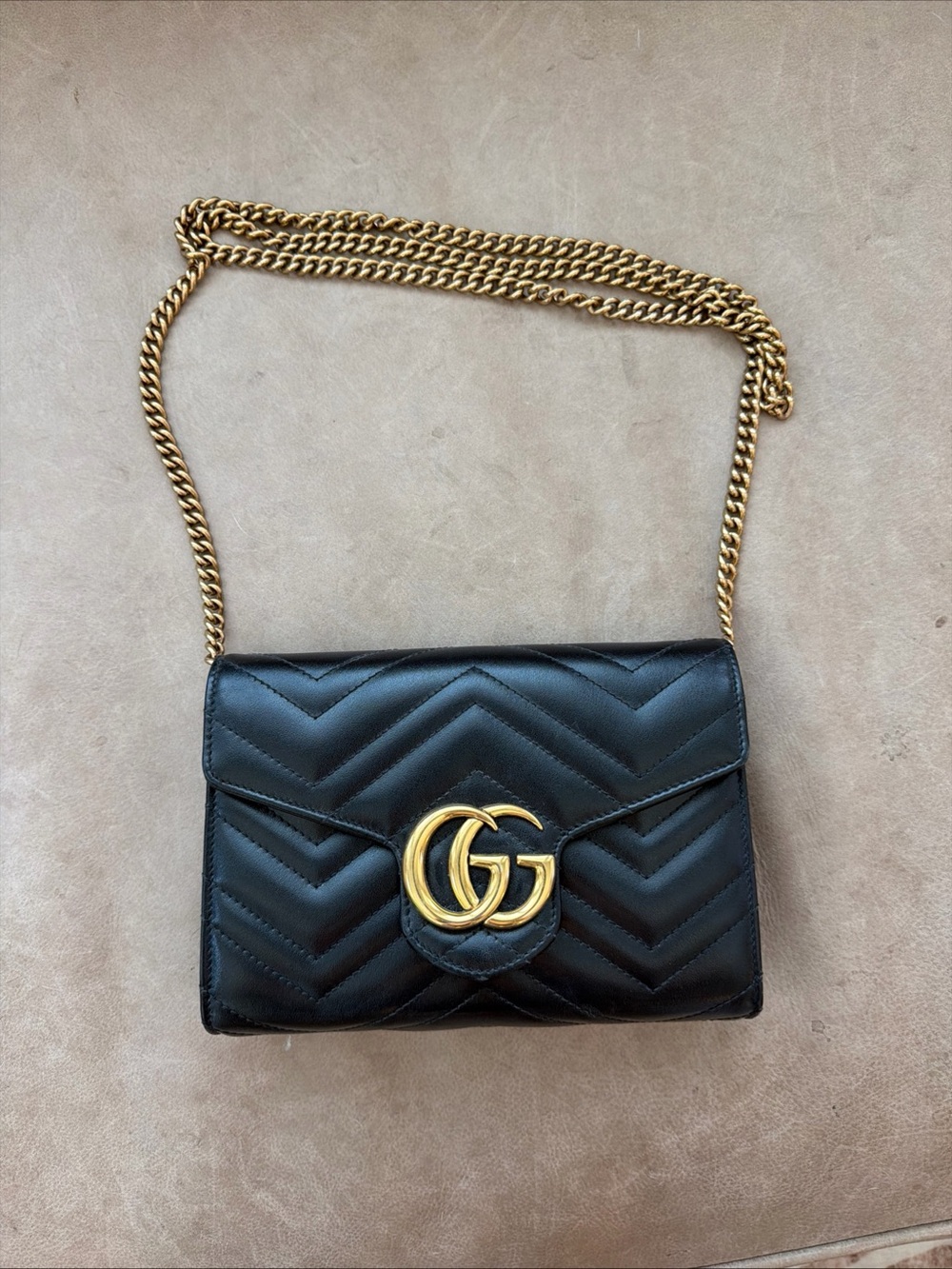 Gucci Black Matelassé GG Chain Crossbody Bag with Gold Hardware